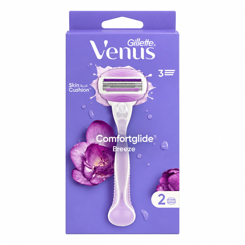 Gillette Venus Comfortglide Breeze Maquinilla de Afeitado Recargable 1 Mango + 2 Recambios 3 Hojas Barritas de Gel con Fragancia Floral