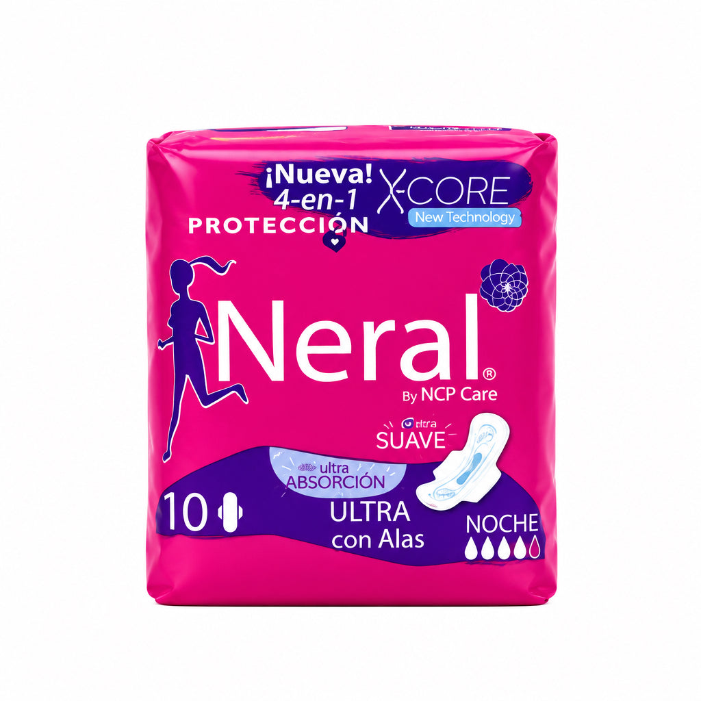 Neral by NCP-Care Compresas Ultra Suave Noche con Alas 4 en 1 Protección Ultra Absorción 10 Unidades