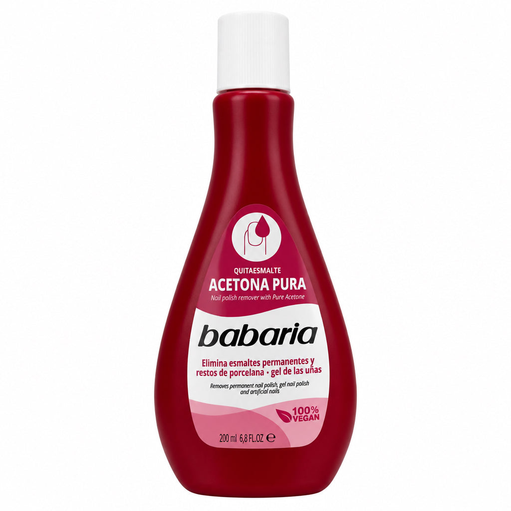 Babaria Quitaesmalte Acetona Pura 200 ml Elimina Esmaltes Permanentes y Uñas Artificiales 100% Vegan