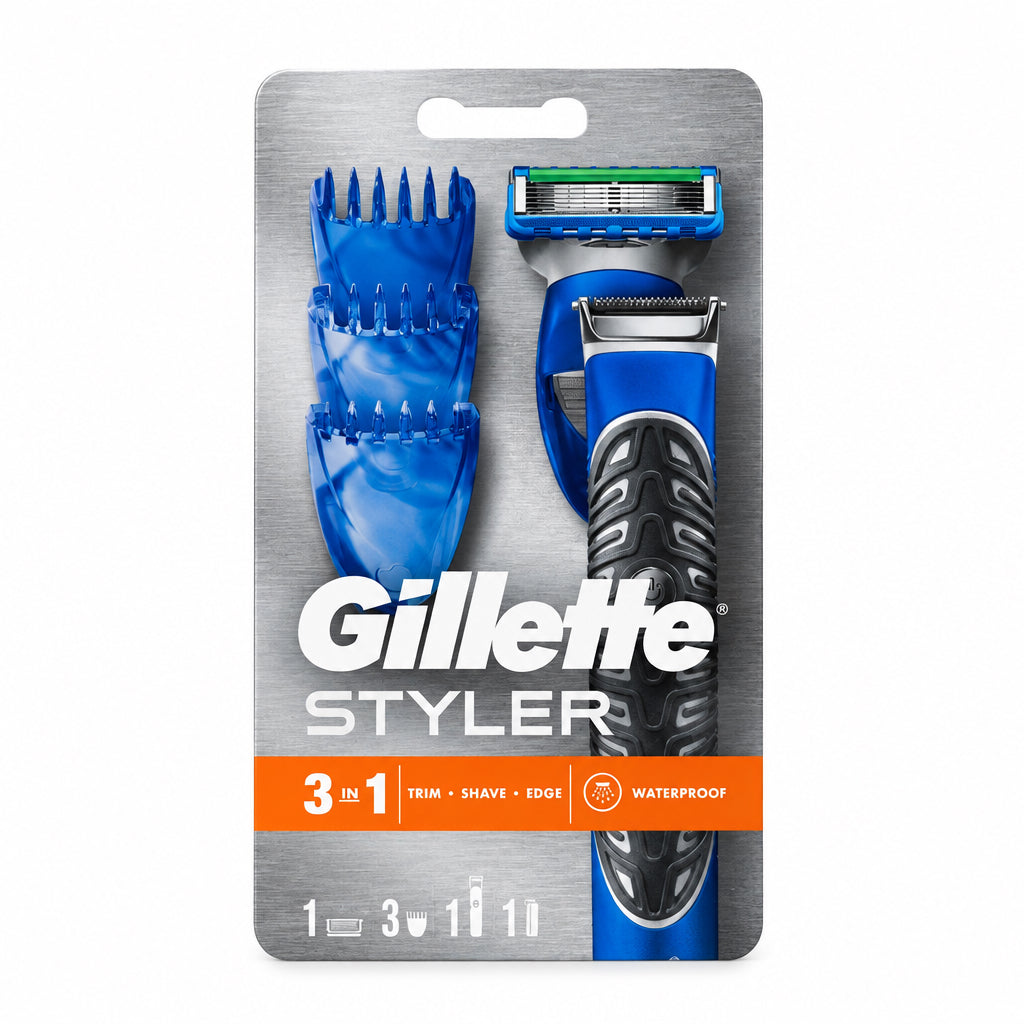 Gillette Styler Maquinilla Afeitadora 3 en 1 Recortadora Barba Afeita Perfila Resistente al Agua 3 Peines