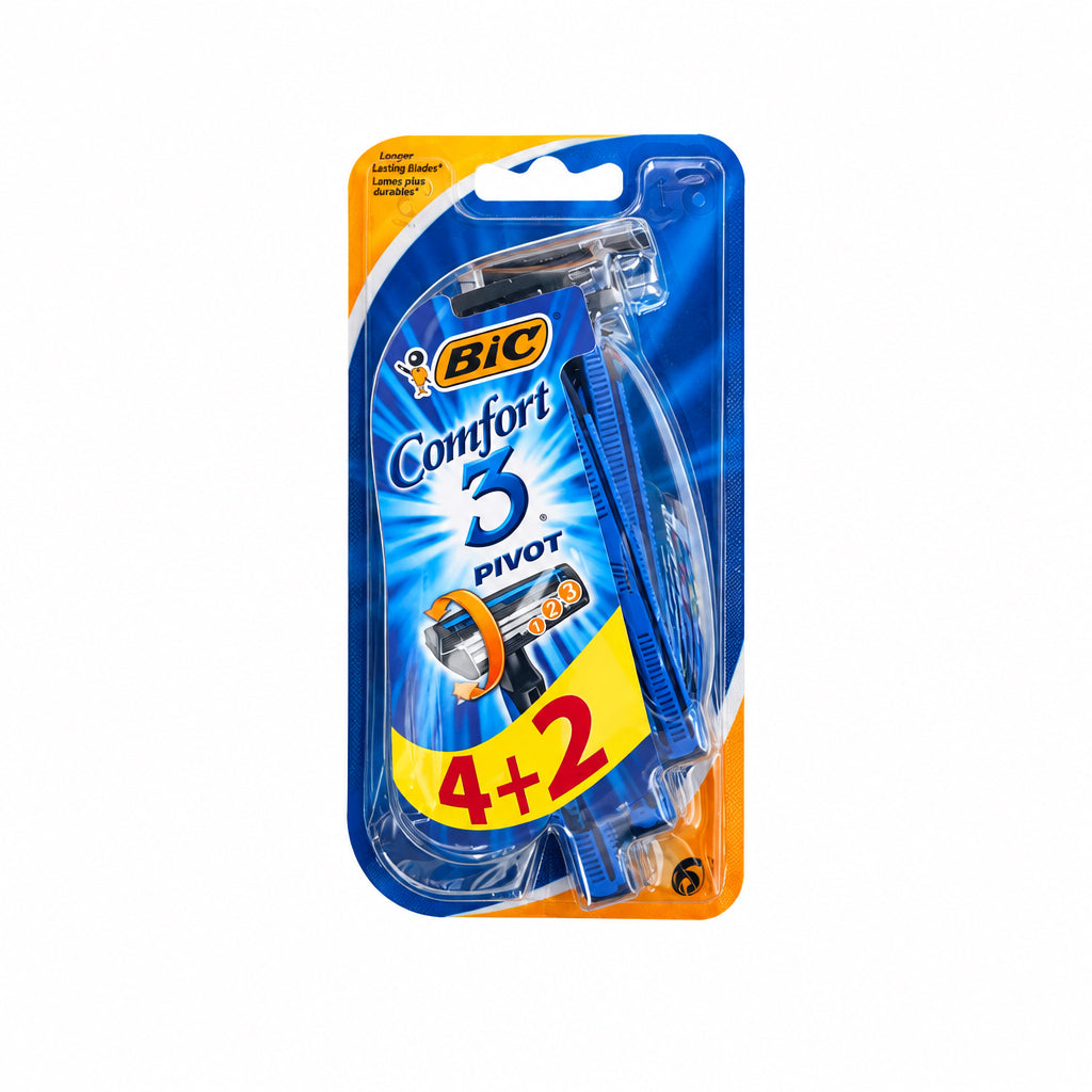 BiC Comfort 3 Pivot Maquinillas de Afeitado Desechables 4 + 2 Unidades Gratis 3 Hojas Cabezal Basculante