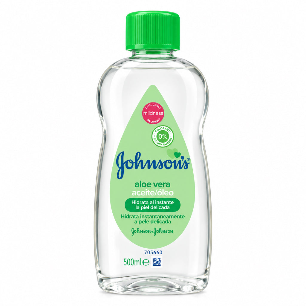 Johnson's Aceite Corporal con Aloe Vera Hidratación Instantánea Piel Delicada 500 ml 0% Colorantes y Parabenos 500ml