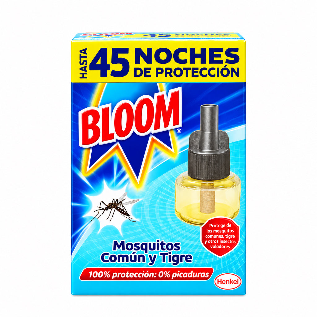 Bloom Eléctrico Líquido Antimosquitos Común y Tigre Hasta 45 Noches de Protección 18ml