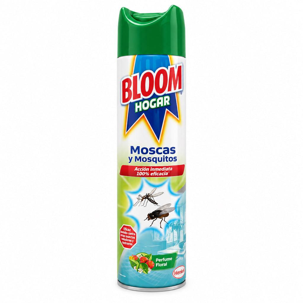 Insecticida Bloom Hogar Aerosol Moscas y Mosquitos con Perfume Floral Acción Inmediata 600ml
