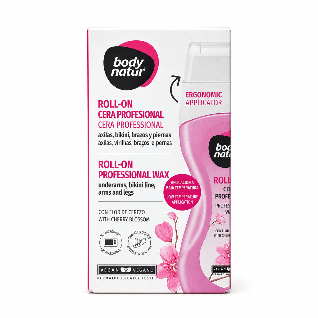 Roll-On Cera Profesional Axilas, Bikini, Brazos y Piernas con Flor de Cerezo Body Natur 100ml