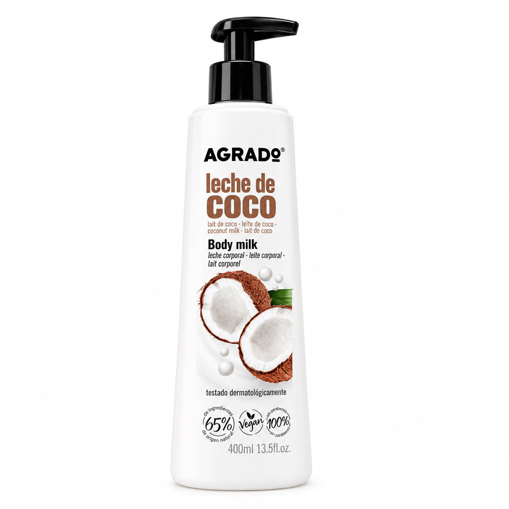 Agrado Leche de Coco Body Milk Leche Corporal 400 ml Fórmula Vegana 65% Origen Natural Testado Dermatológicamente