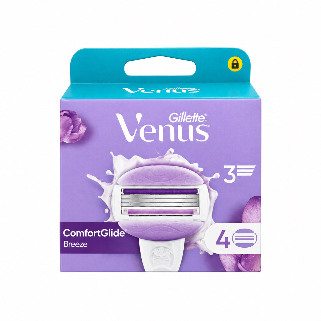 Gillette Venus Comfortglide Breeze Recambios de Maquinilla de Afeitado 4 Unidades 3 Hojas Barritas de Gel con Fragancia Floral