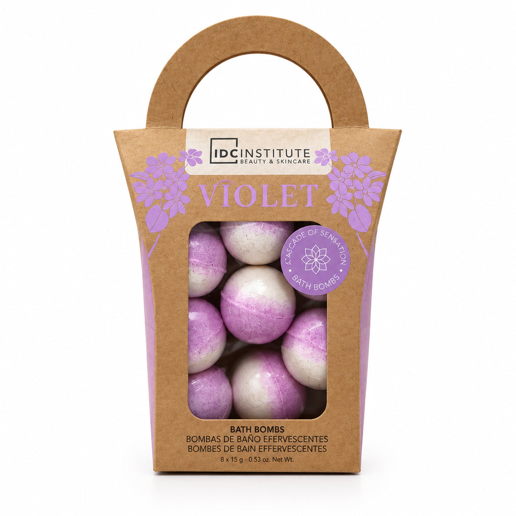 IDC Institute Violet Bombas de Baño Efervescentes Pack de 8 Unidades Aroma a Violeta Relax y Cuidado Personal 8x15g