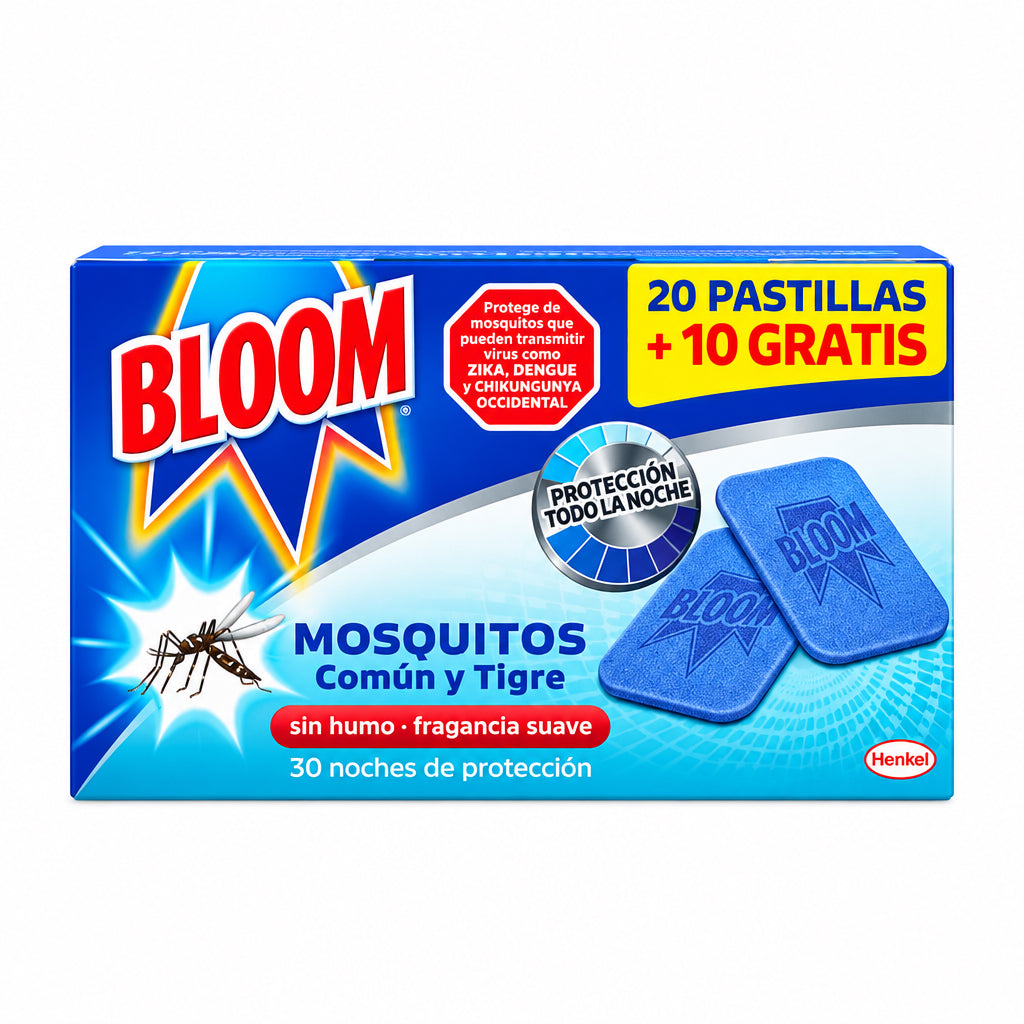 Bloom Pastillas Mosquitos Común y Tigre 30 Noches 20 + 10 Gratis