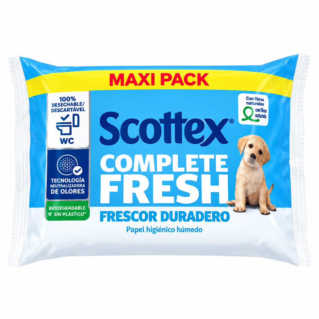 Scottex Complete Fresh Papel Higiénico Húmedo Maxi Pack Frescor Duradero 100% Desechable