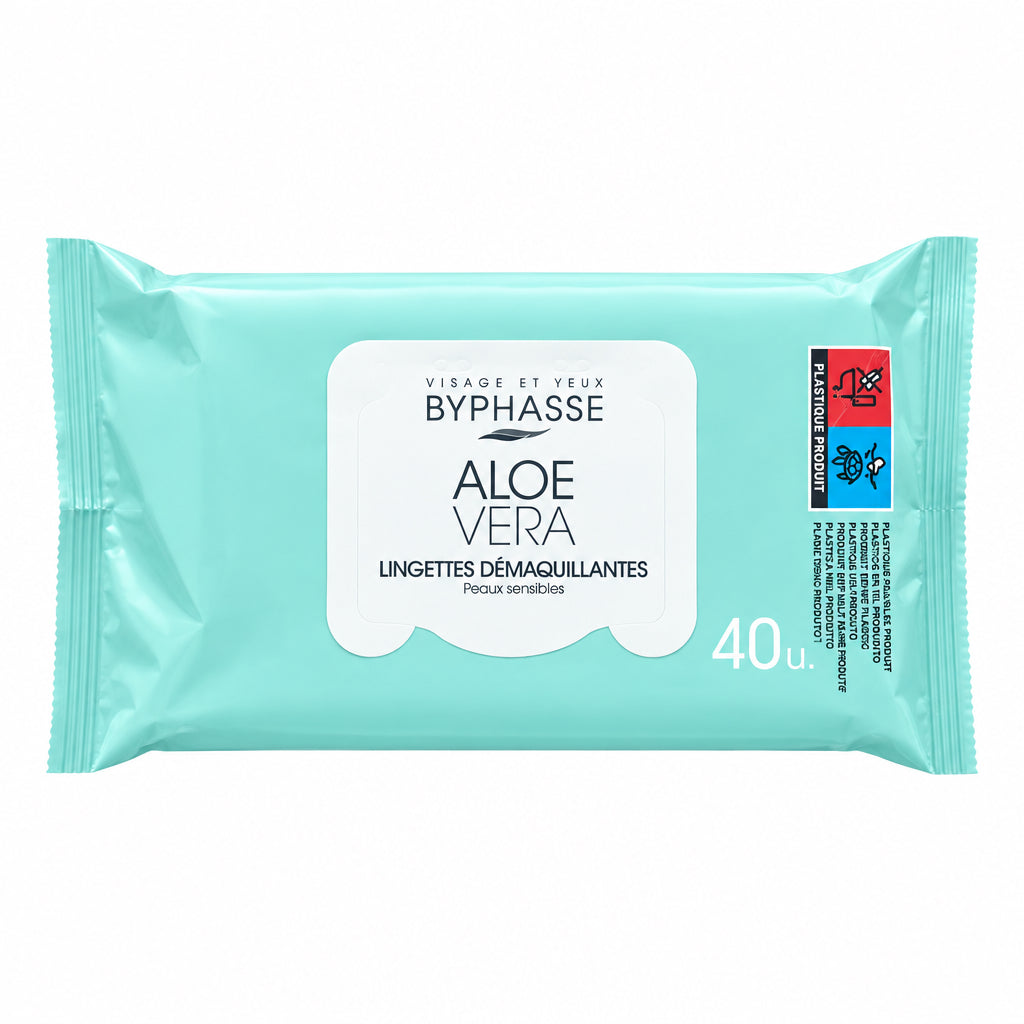 Byphasse Lingettes Démaquillantes Aloe Vera 40 Unidades Toallitas Desmaquillantes para Pieles Sensibles