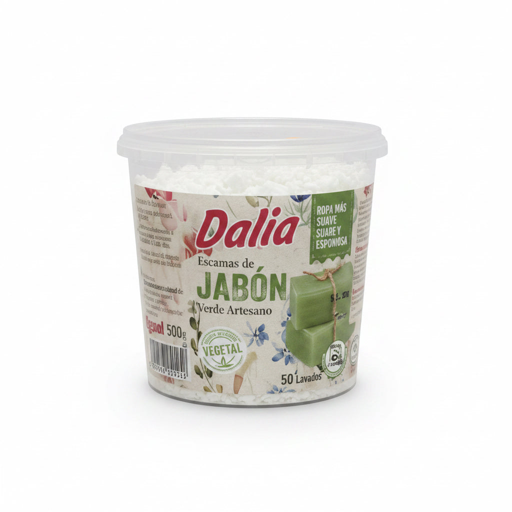 Escamas de Jabón Verde Artesano Vegetal Dalia 500 g 50 Lavados