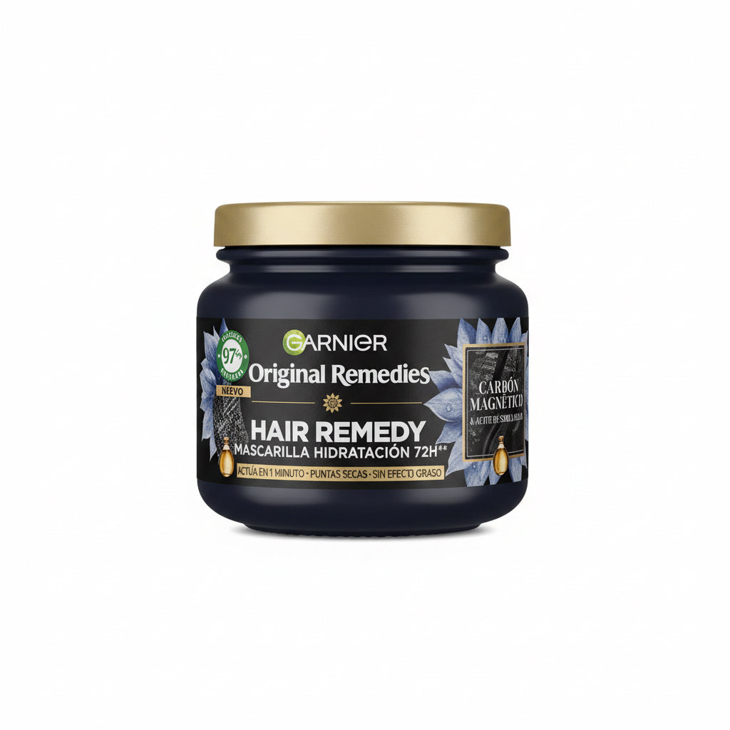 Mascarilla Hidratación 72H Carbón Magnético Hair Remedy Original Remedies Garnier 340ml