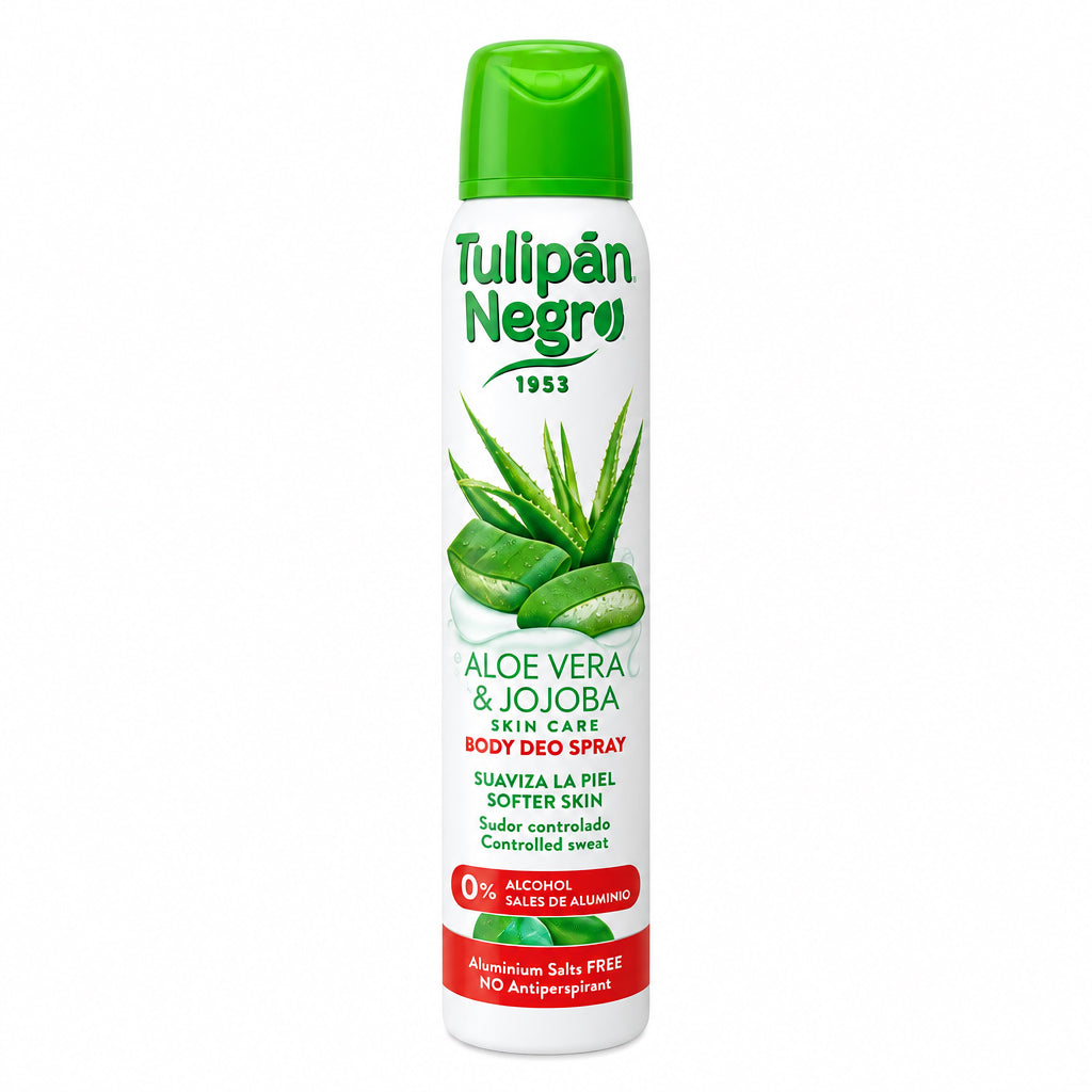 Desodorante Body Deo Spray Aloe Vera & Jojoba 0% Alcohol y Sales de Aluminio Tulipán Negro 200ml