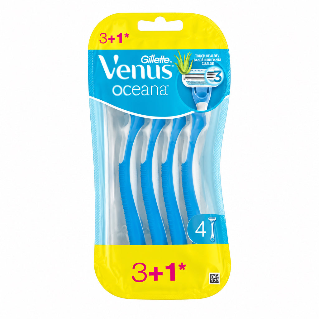 Gillette Venus Oceana Maquinillas de Afeitado Desechables 3 + 1 Unidades Gratis 3 Hojas Banda Lubricante con Aloe