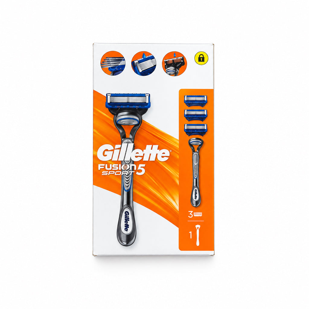 Gillette Fusion5 Sport Maquinilla de Afeitado Recargable 1 Mango + 3 Recambios 5 Hojas Antifricción Agarre Ergonómico