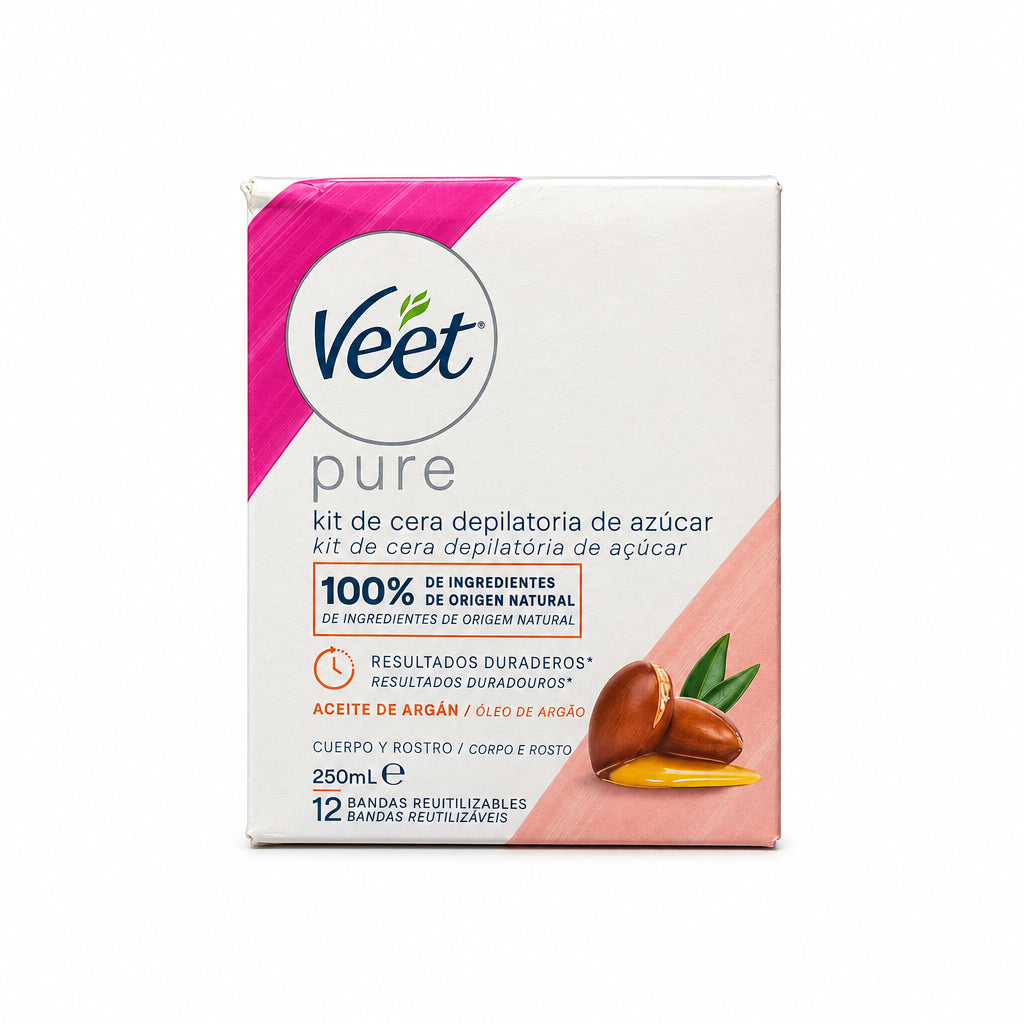 Kit de Cera Depilatoria de Azúcar Pure 100% Ingredientes de Origen Natural Aceite de Argán 250 ml Veet
