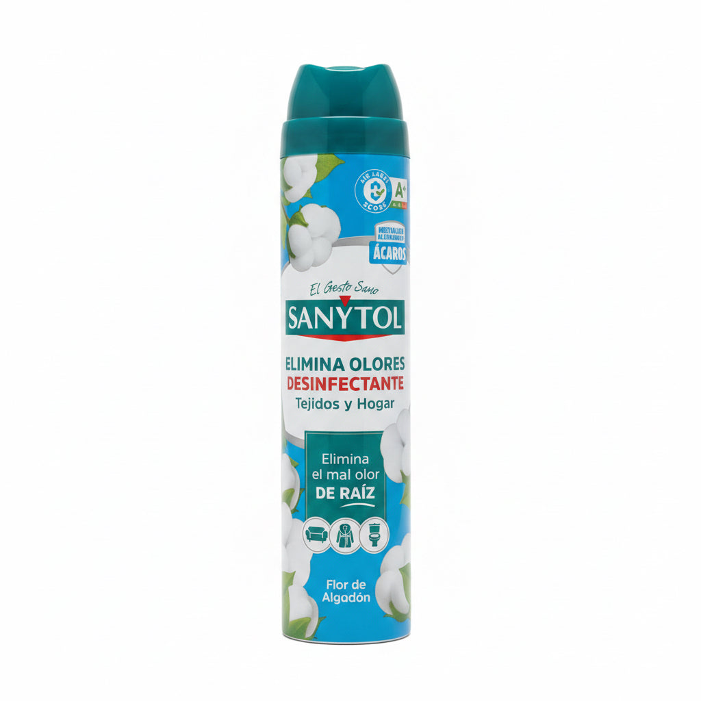 Spray Desinfectante Elimina Olores Tejidos y Hogar Flor de Algodón Sanytol 300ml
