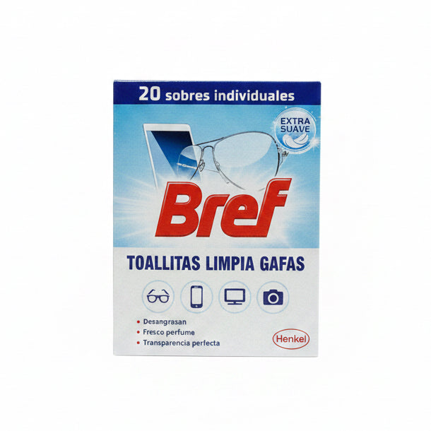 Toallitas Limpia Gafas Bref Extra Suaves – Caja de 20 Sobres Individuales