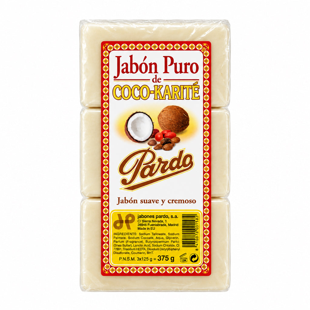Jabón Puro de Coco-Karité Suave y Cremoso Pack de 3 x 125 g Pardo