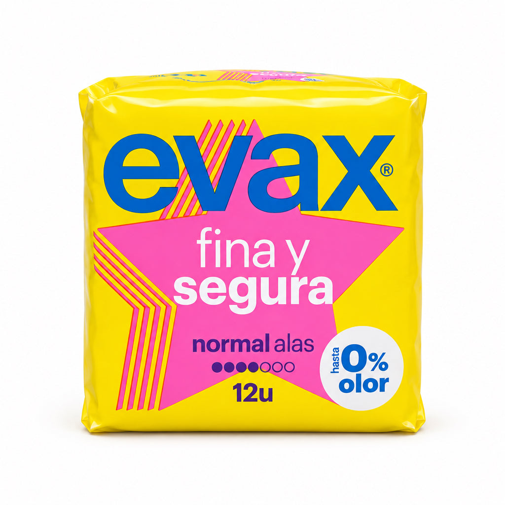 Evax Fina y Segura Compresas Normal con Alas Hasta 0% Olor 12 Unidades