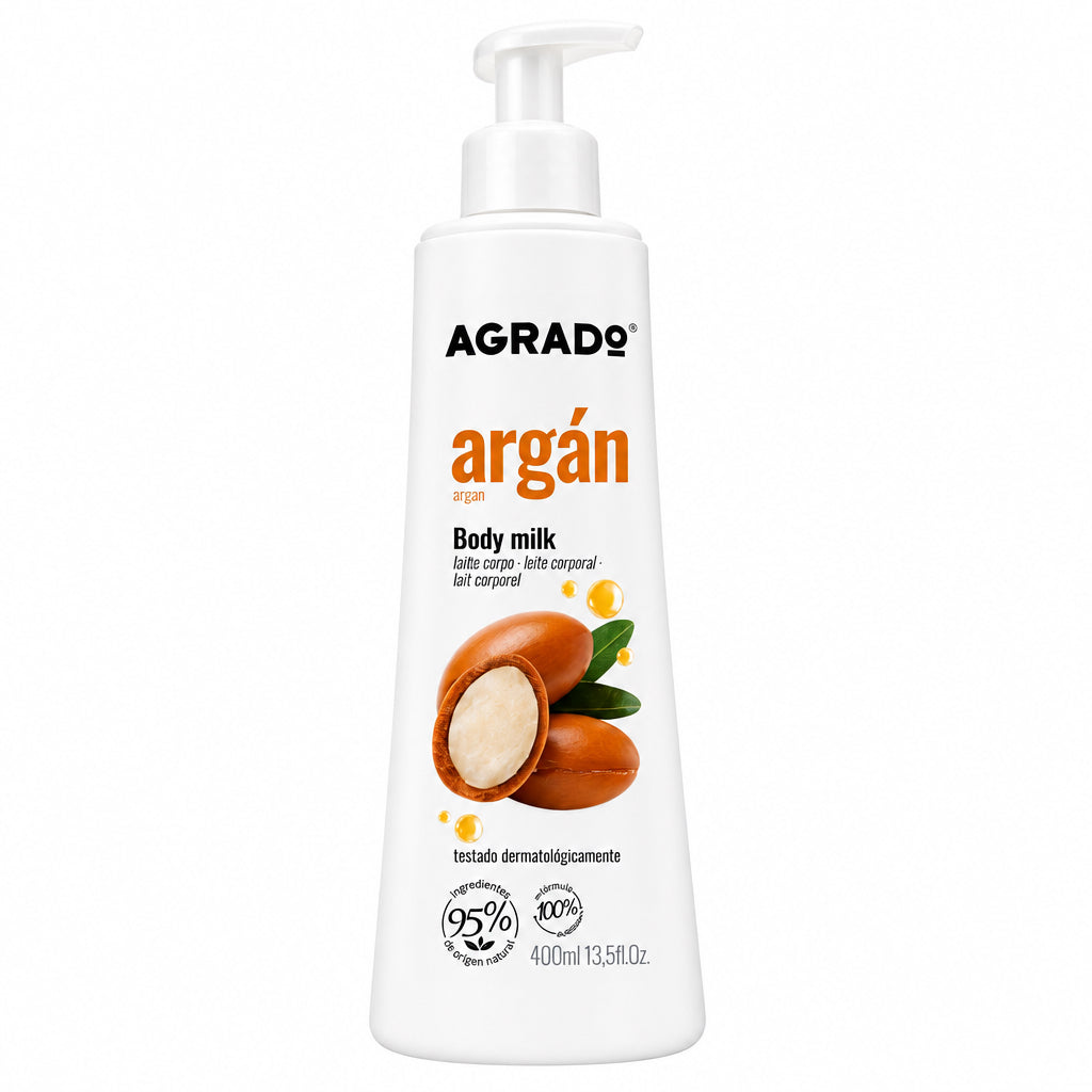 Agrado Leche Corporal Body Milk Argán 400 ml Fórmula Vegana 95% Origen Natural Testado Dermatológicamente