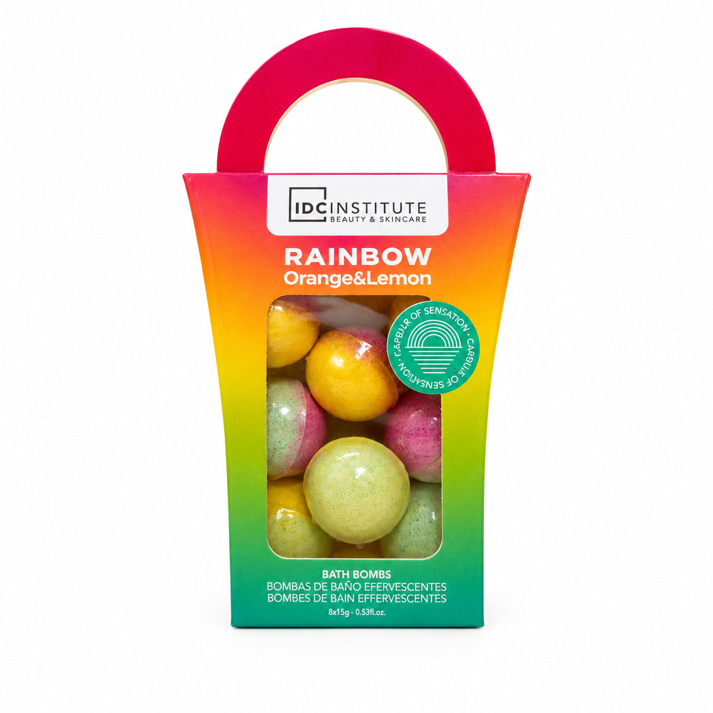 IDC Institute Rainbow Orange & Lemon Bombas de Baño Efervescentes Pack de 8 Unidades Aroma a Naranja y Limón Relax y Cuidado Personal 8x15g