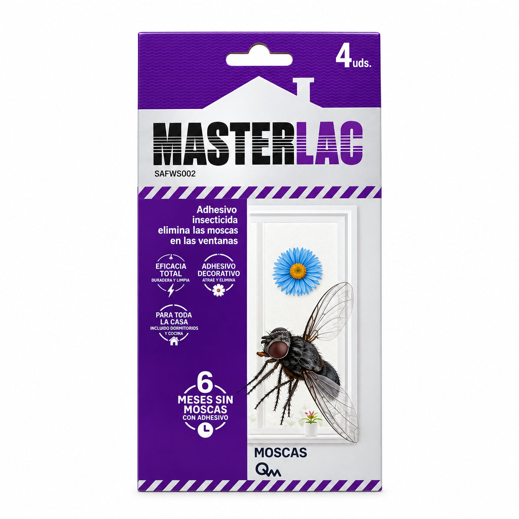 Masterlac Adhesivo Insecticida Antimoscas para Ventanas 4 Unidades