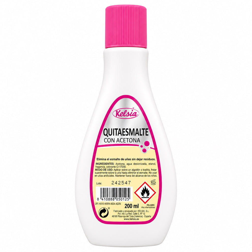 Kelsia Quitaesmalte con Acetona 200 ml Elimina el Esmalte sin Dejar Residuos