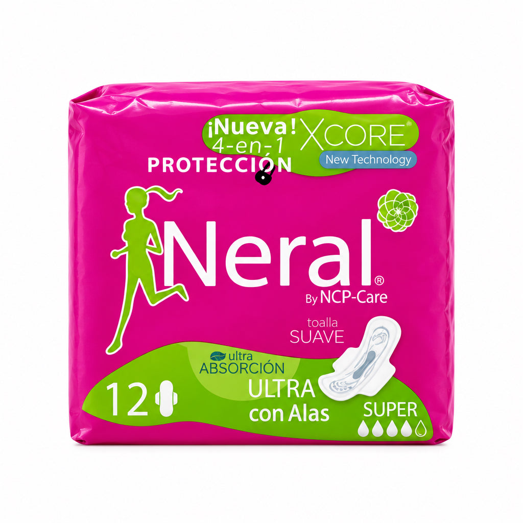 Neral by NCP-Care Compresas Ultra Suave Super con Alas 4 en 1 Protección Ultra Absorción 12 Unidades