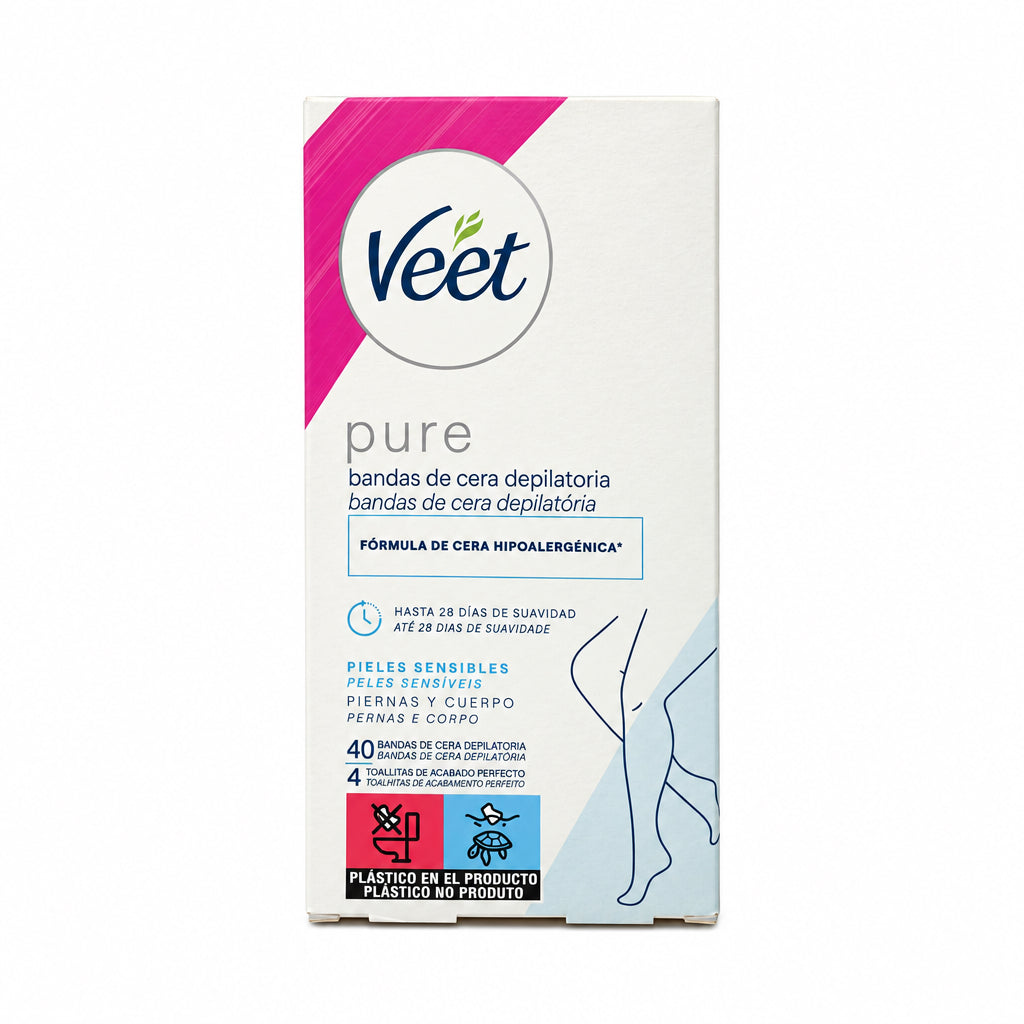 Bandas de Cera Depilatoria Pure Pieles Sensibles Piernas y Cuerpo Veet 40 und