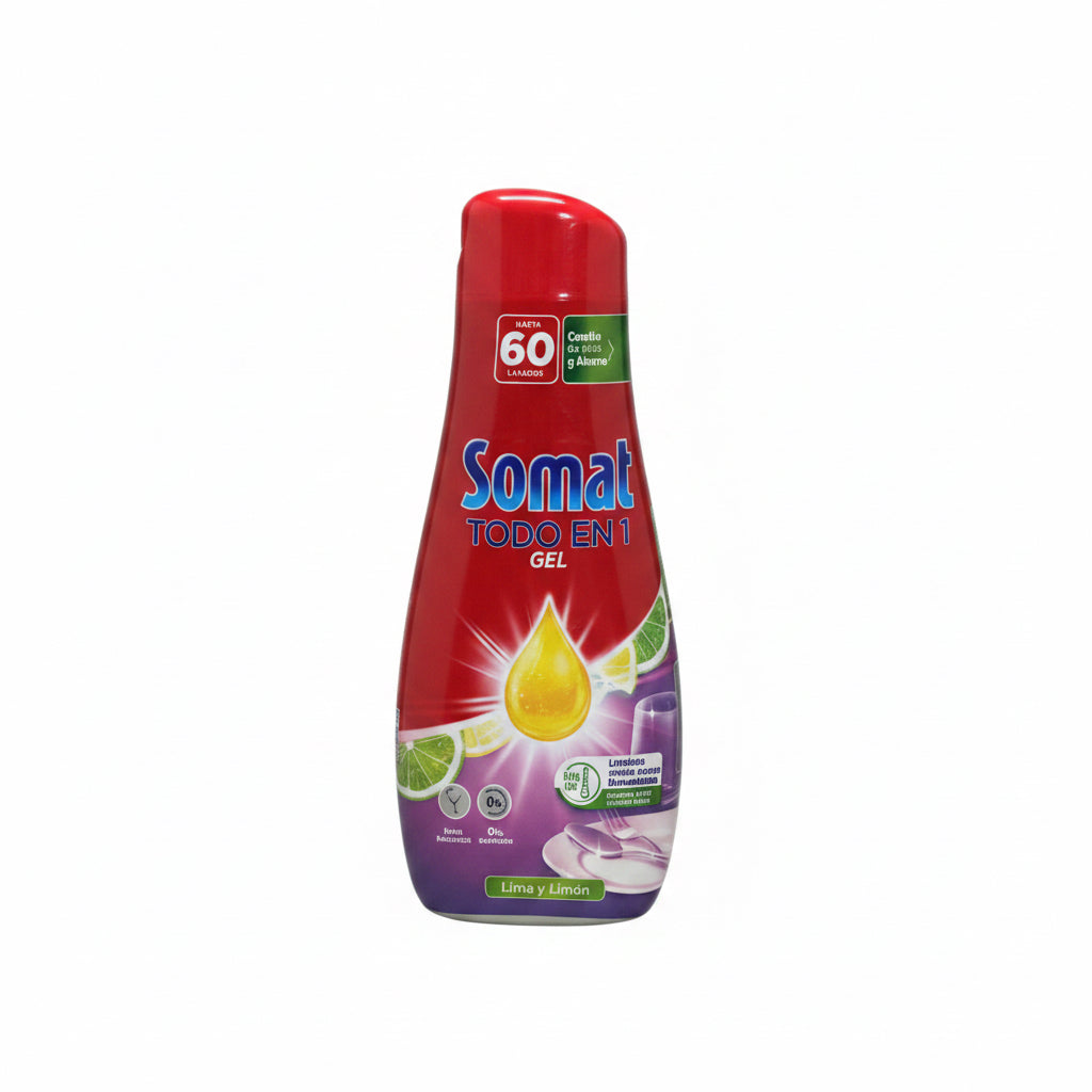 Detergente Gel para Lavavajillas Somat Todo en 1 Lima y Limón (Formato Ahorro - Hasta 60 Lavados) 960ml