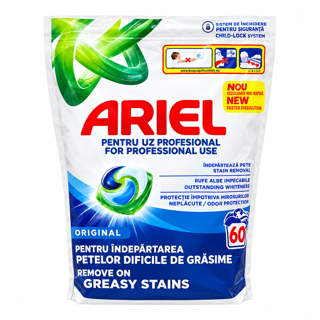 Ariel Pods Original Cápsulas de Detergente para Lavadora Uso Profesional 60 Lavados Elimina Manchas de Grasa