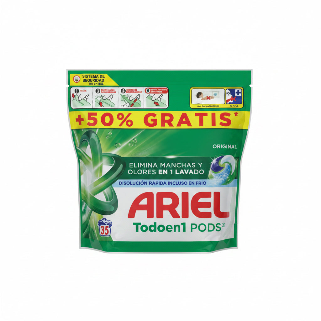 Cápsulas de Detergente Todo en 1 Pods Original Ariel 35 Lavados +50% Gratis
