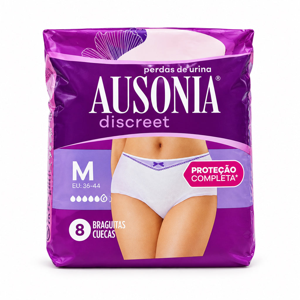 Ausonia Discreet Braguitas para Pérdidas de Orina Talla M (EU: 36-44) Protección Completa 8 Unidades