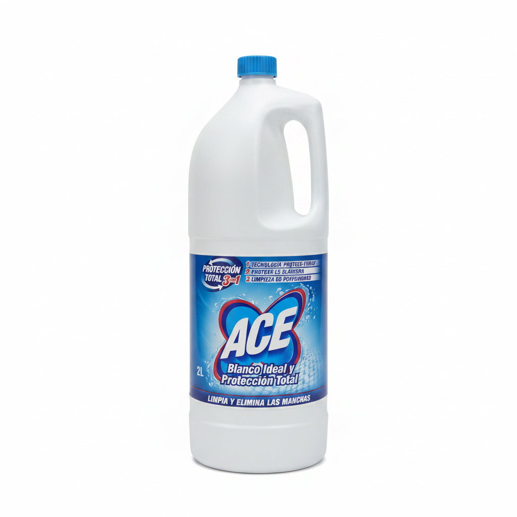 Lejía ACE Blanco Ideal y Protección Total 3 en 1 – Limpia y Elimina las Manchas (2 Litros)