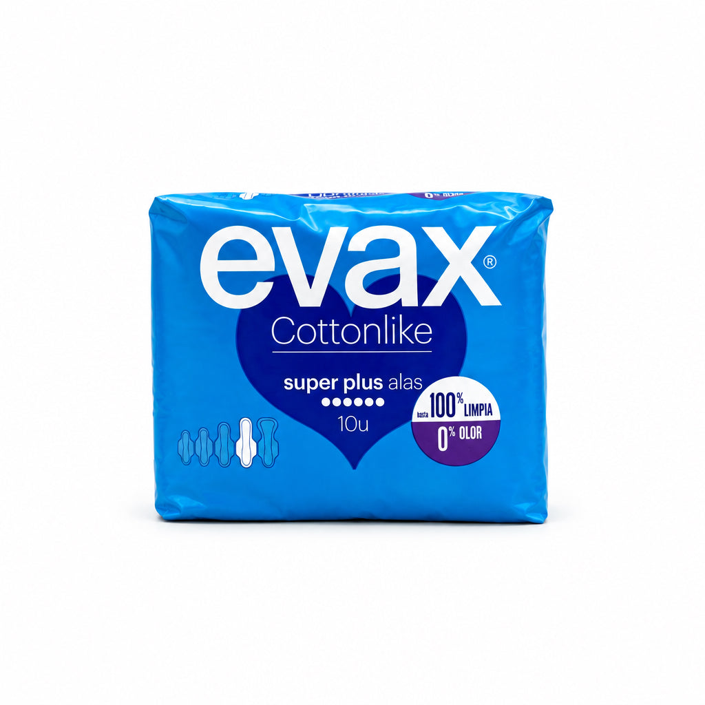 Evax Cottonlike Compresas Super Plus con Alas 100% Limpia y 0% Olor 10 Unidades