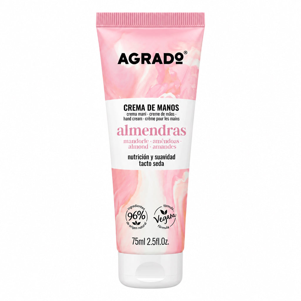 Agrado Crema de Manos Almendras Nutrición y Suavidad Tacto Seda 75 ml Fórmula Vegana 96% Origen Natural