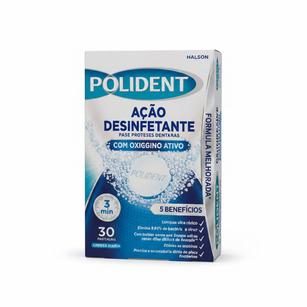 Polident Acción Desinfectante – Limpiador para Prótesis Dentales – 30 Pastillas