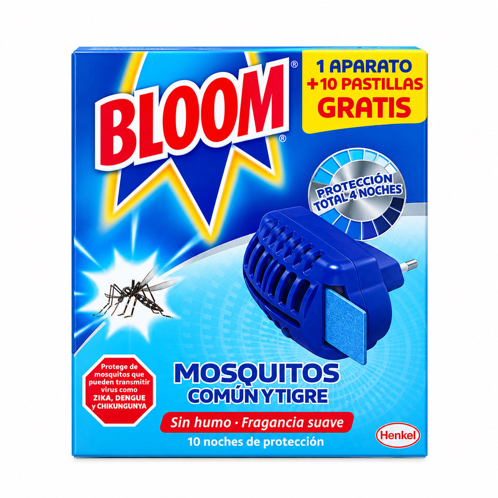 Bloom Aparato Eléctrico con 10 Pastillas Gratis Mosquitos Común y Tigre