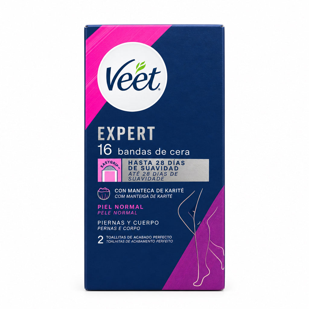 16 Bandas de Cera Expert Piel Normal Piernas y Cuerpo Con Manteca de Karité Veet