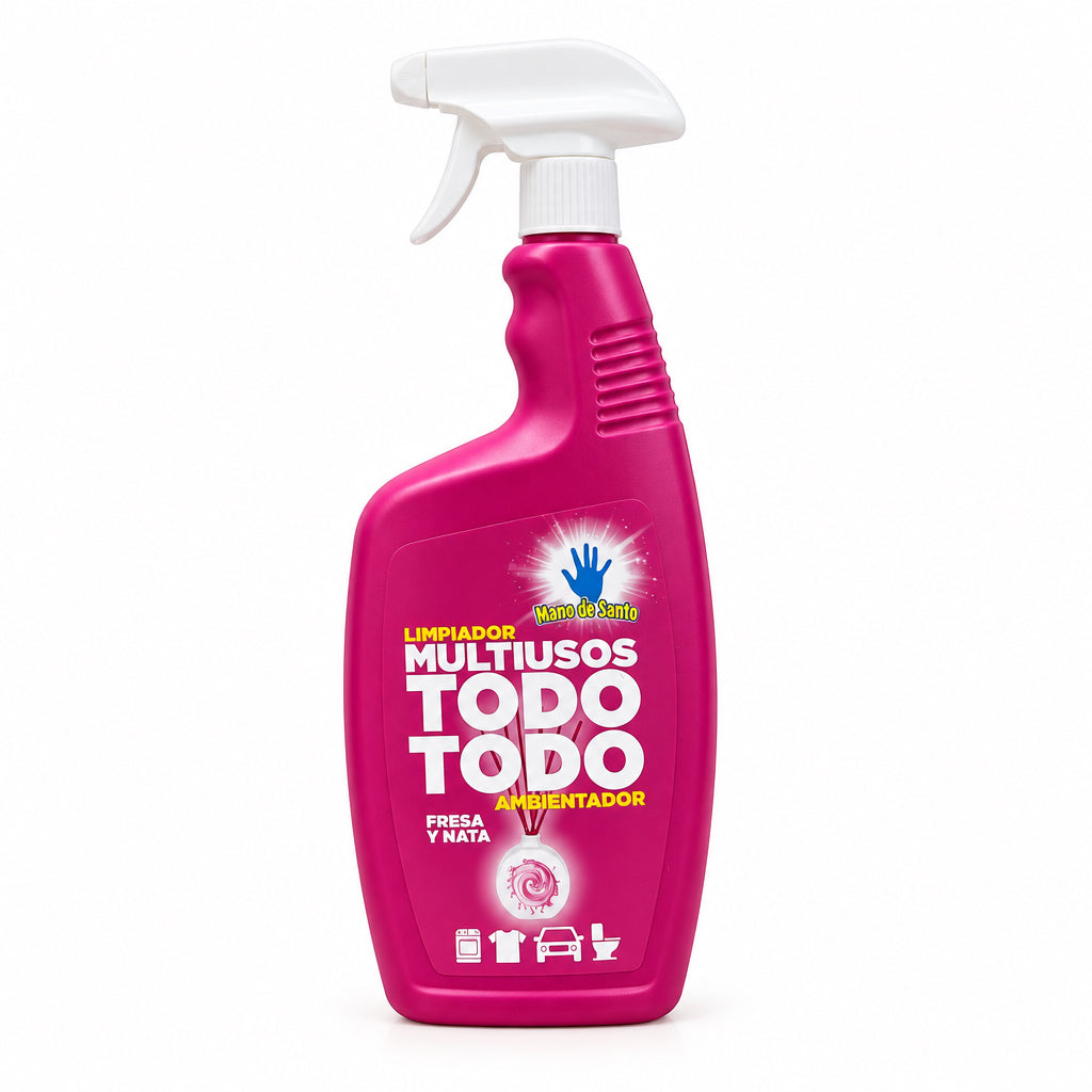 Mano de Santo Limpiador Multiusos Todo Todo Ambientador Fresa y Nata Pistola 1 Litro 750ml
