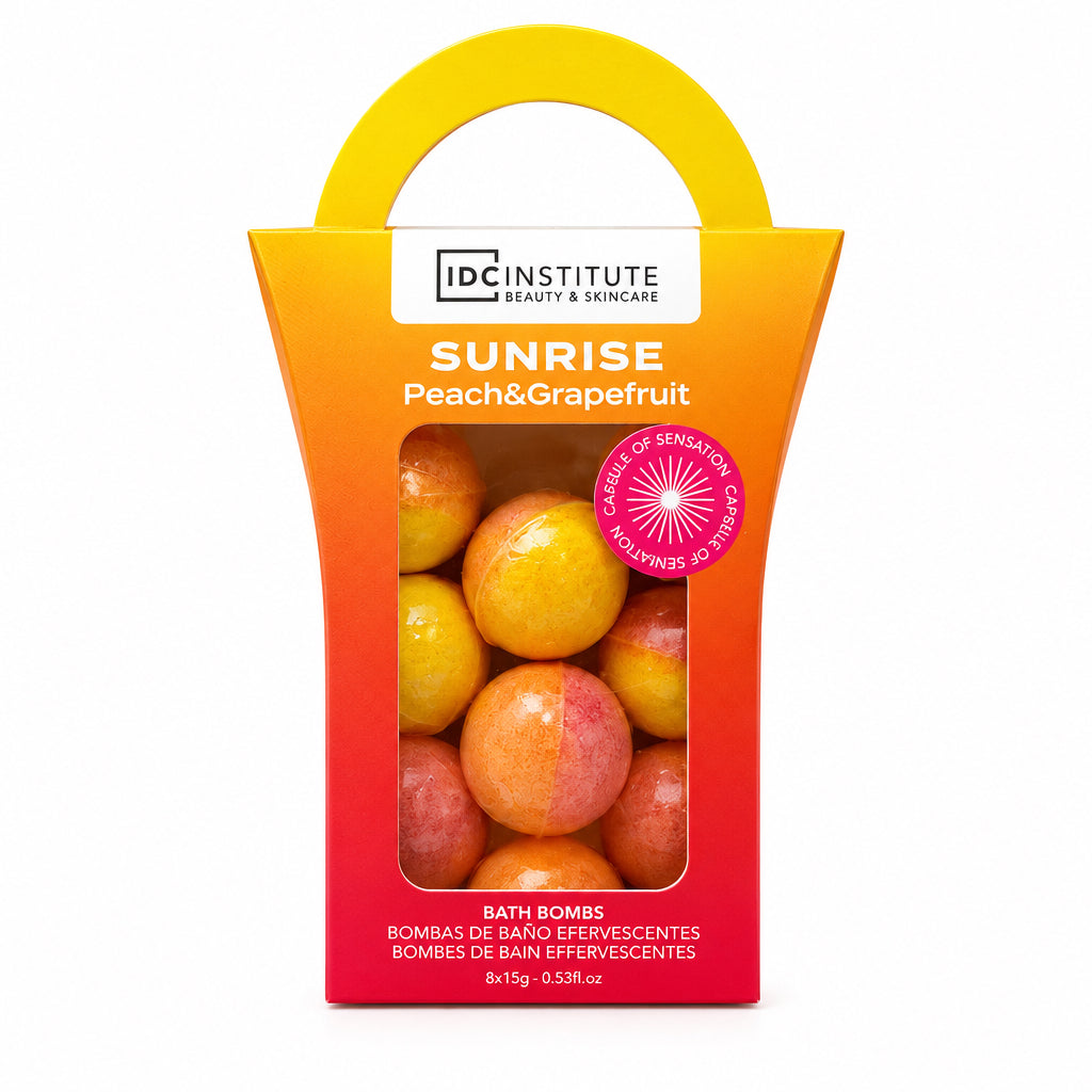 IDC Institute Sunrise Peach & Grapefruit Bombas de Baño Efervescentes Pack de 8 Unidades Aroma a Melocotón y Pomelo Relax y Cuidado Personal 8x15g