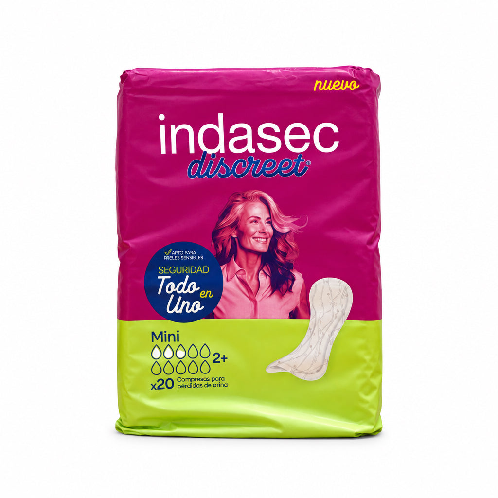 Indasec Discreet Compresas para Pérdidas de Orina Mini Todo en Uno 20 Unidades
