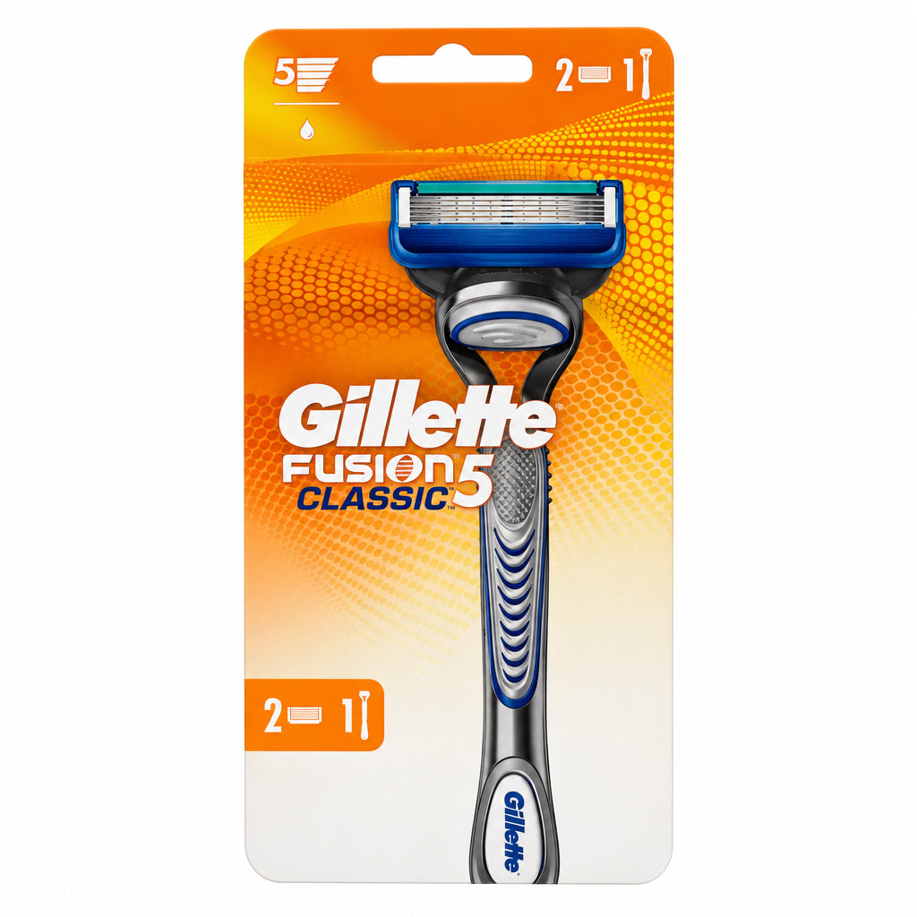 Gillette Fusion5 Classic Maquinilla de Afeitado Recargable 1 Mango + 2 Recambios 5 Hojas Antifricción con Recortador de Precisión