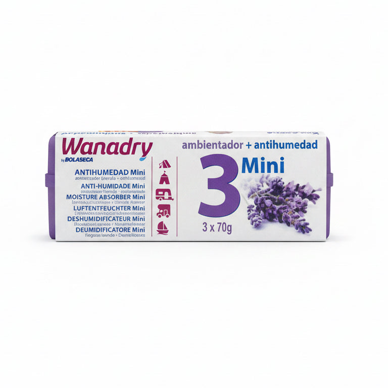 Pack de 3 Mini Ambientadores Antihumedad Lavanda Wanadry Bolaseca 3x70 g