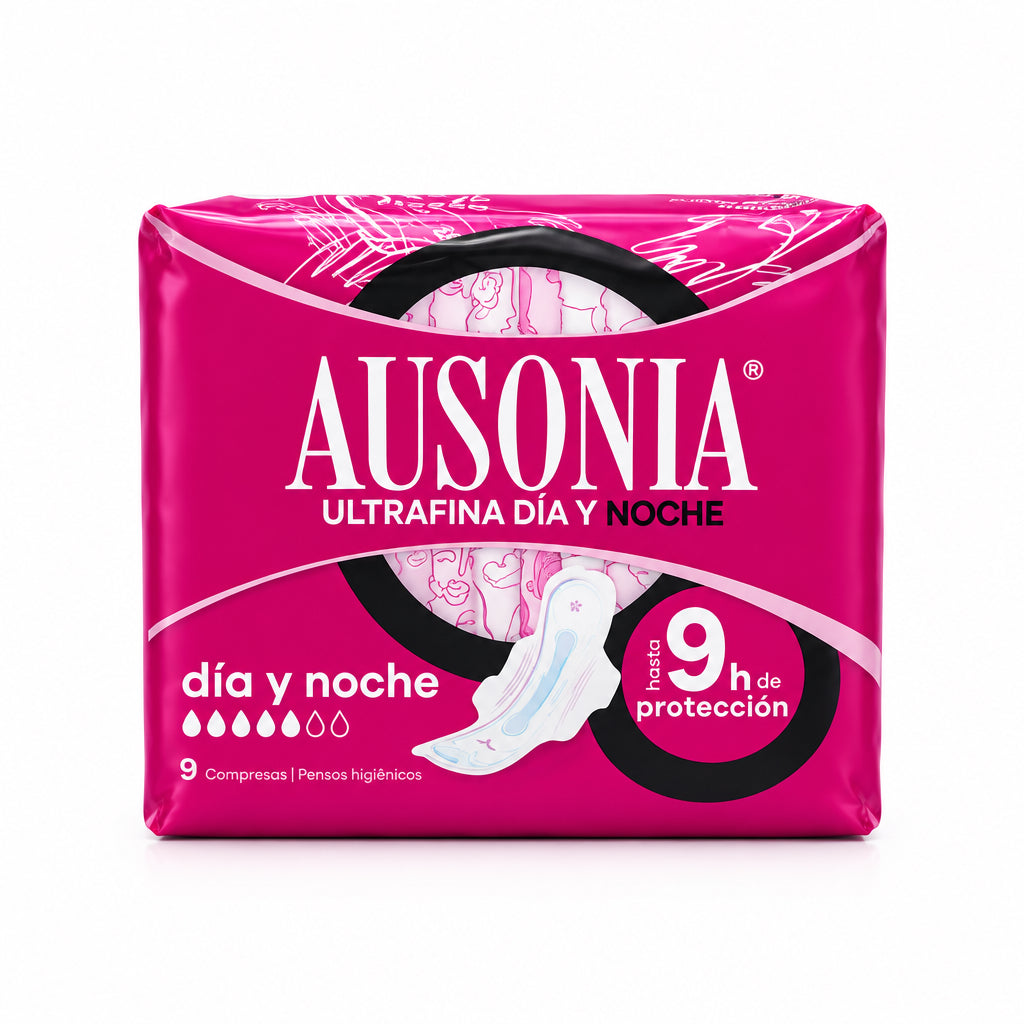 Ausonia Ultrafina Día y Noche Compresas Día y Noche Hasta 9 Horas de Protección 9 Unidades