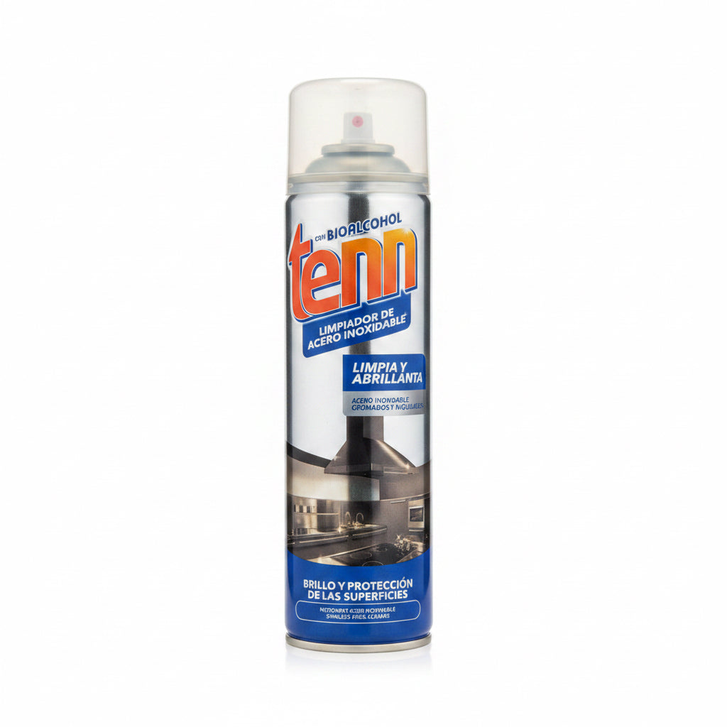 Limpiador y Abrillantador de Acero Inoxidable Tenn con Bioalcohol en Aerosol 500ml