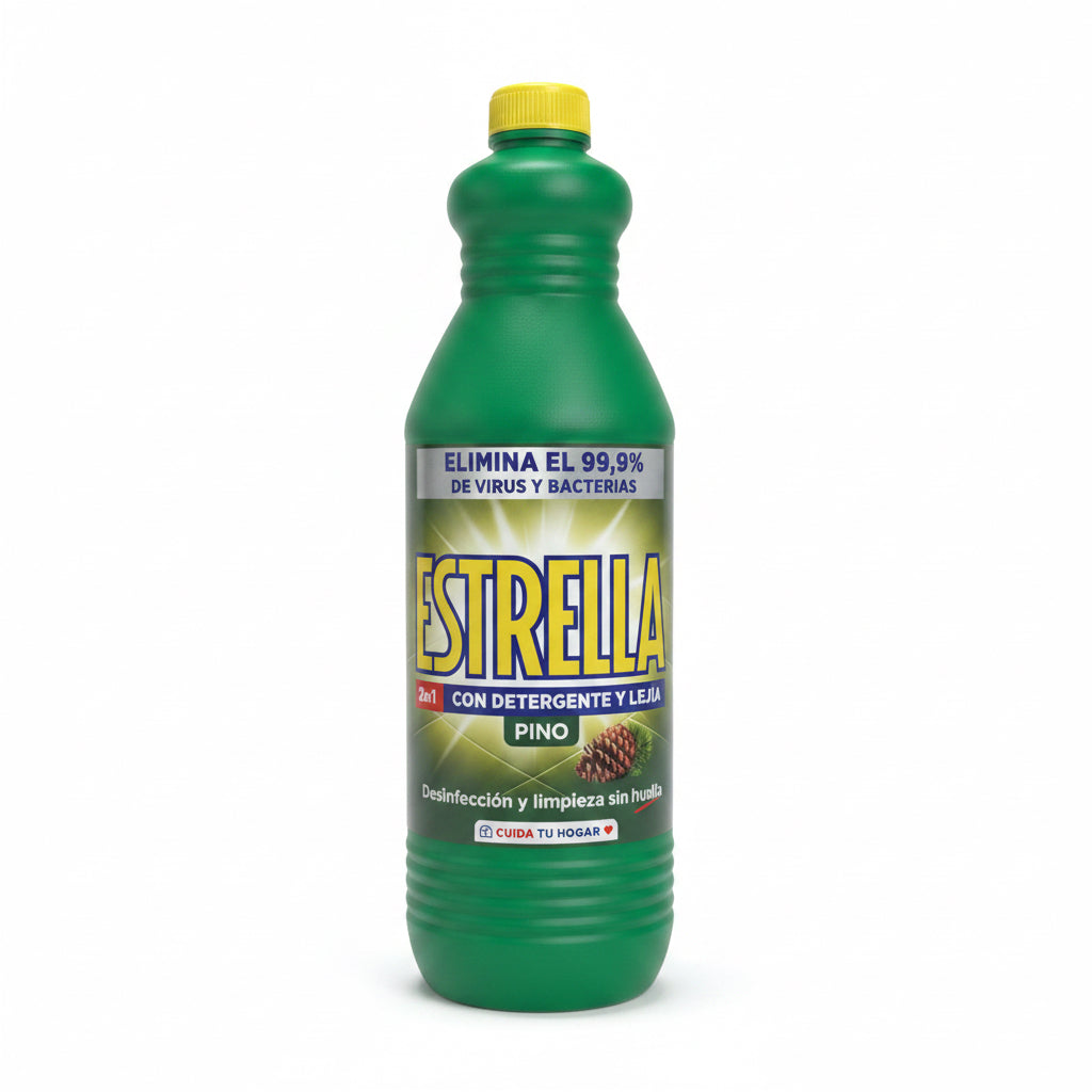 Estrella 2 en 1 Detergente y Lejía Aroma Pino - Desinfección y Limpieza sin Huella 1430ml
