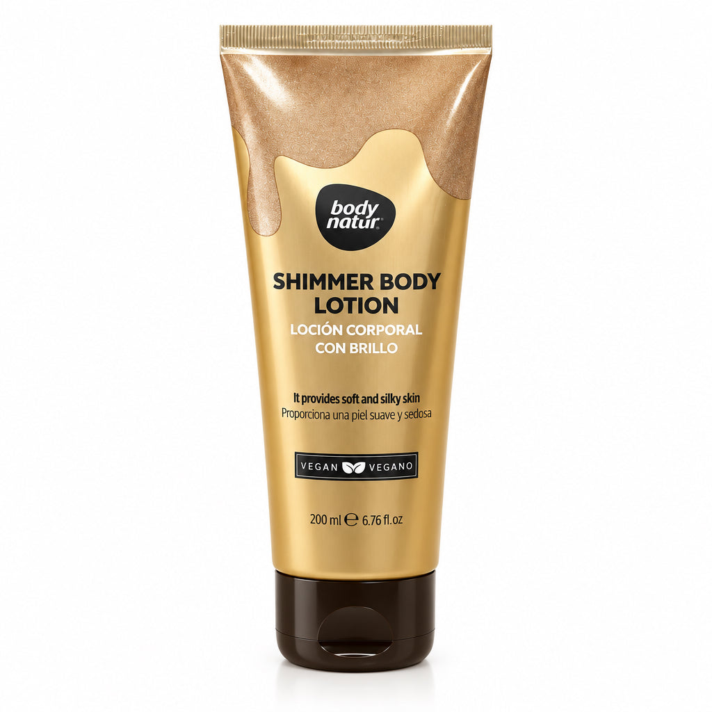 Body Natur Shimmer Body Lotion Loción Corporal con Brillo 200 ml Fórmula Vegana Piel Suave y Sedosa